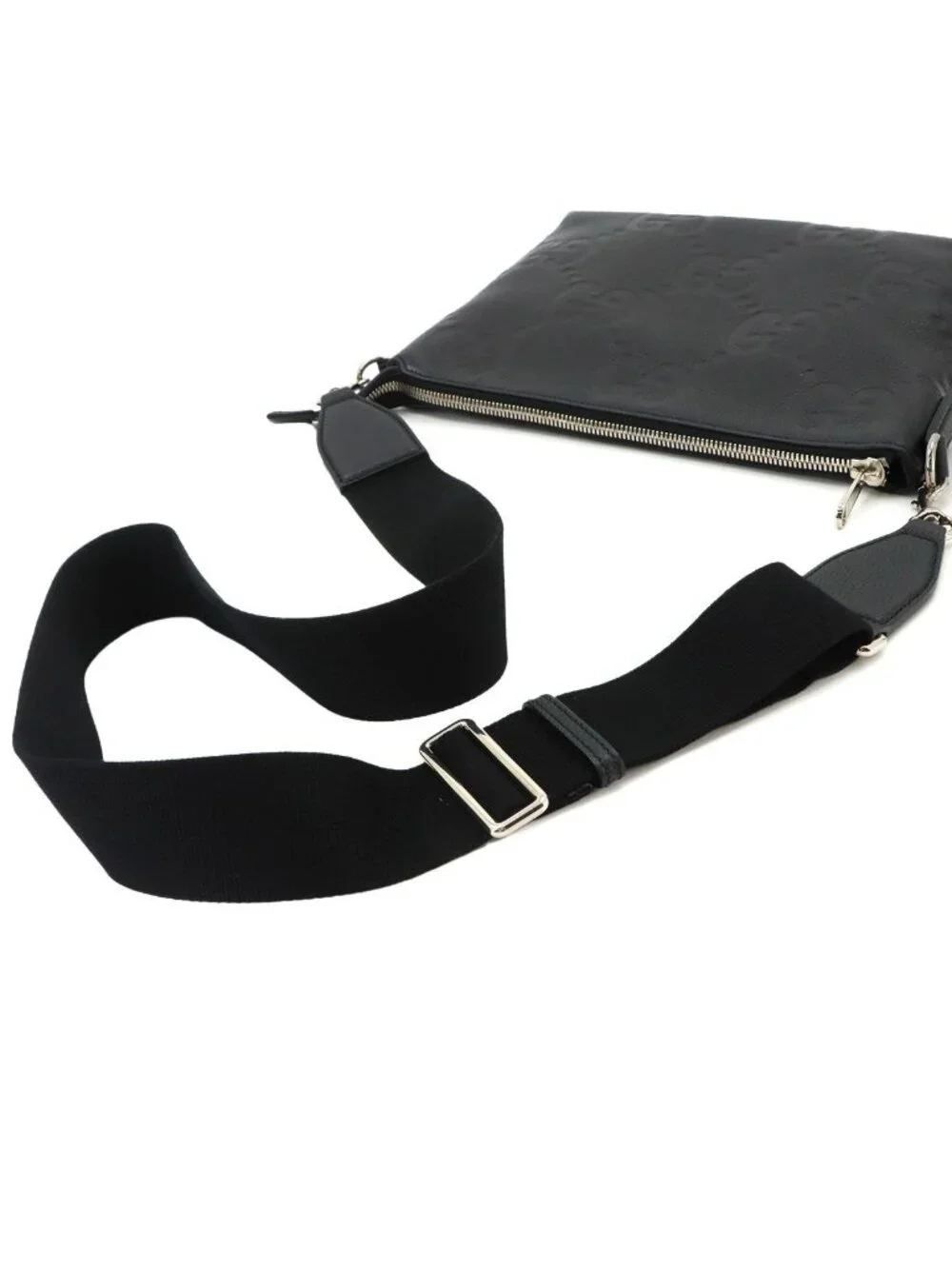 Gucci Jumbo GG Shoulder Bag Leather Black Silver